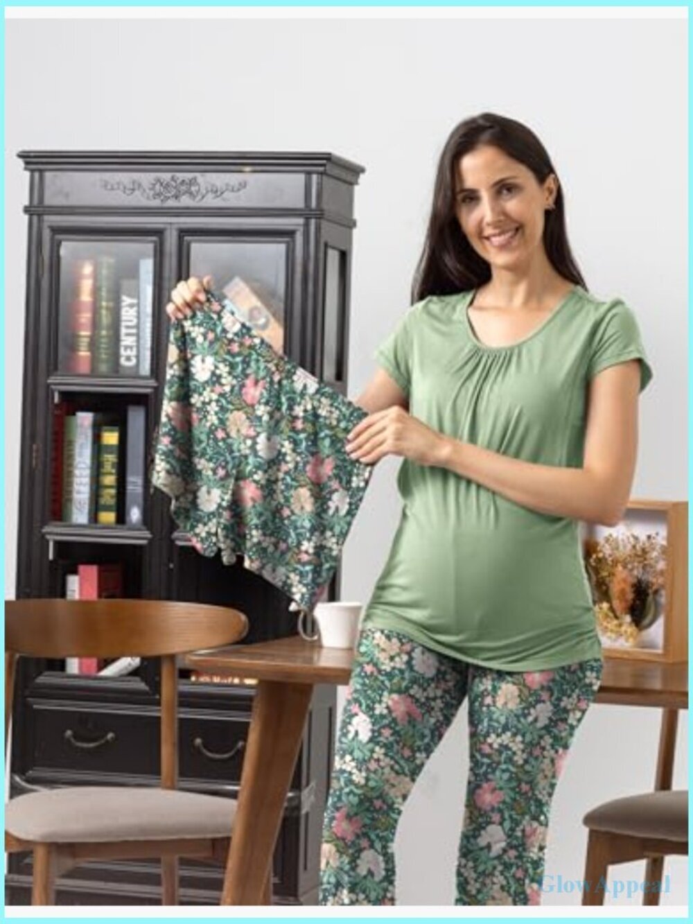 Maternity Nursing Pajama Set Medium Rayon Short Sleeve 3 Piece PJS - Picture 4 of 7